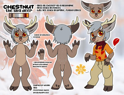 'Chestnut' Deer design and reference sheet (2023)