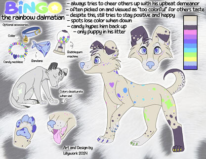 'Bingo' Rainbow Dalmatian Design and Reference sheet (2024)