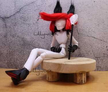 Alastor BJD work in progress with handmade doll wig (2022)